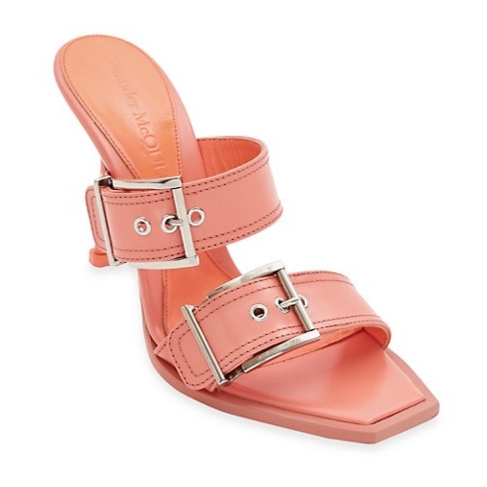 New Alexander McQueen buckle leather mules